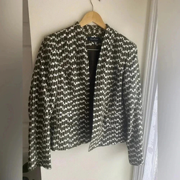 Evan Picone Vintage Blazer Olive Green Geometric Retro Pattern Loud Quirky Artsy - Picture 1 of 11